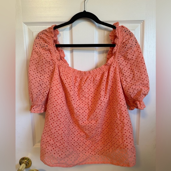 Pomander Place Coral Eyelet Iris Blouse - Picture 3 of 6